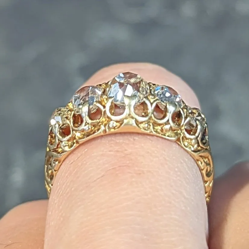 Victorian 1.98 CTW Old Mine Cut Diamond 14 Karat Gold Five Stone Antique Band Ring