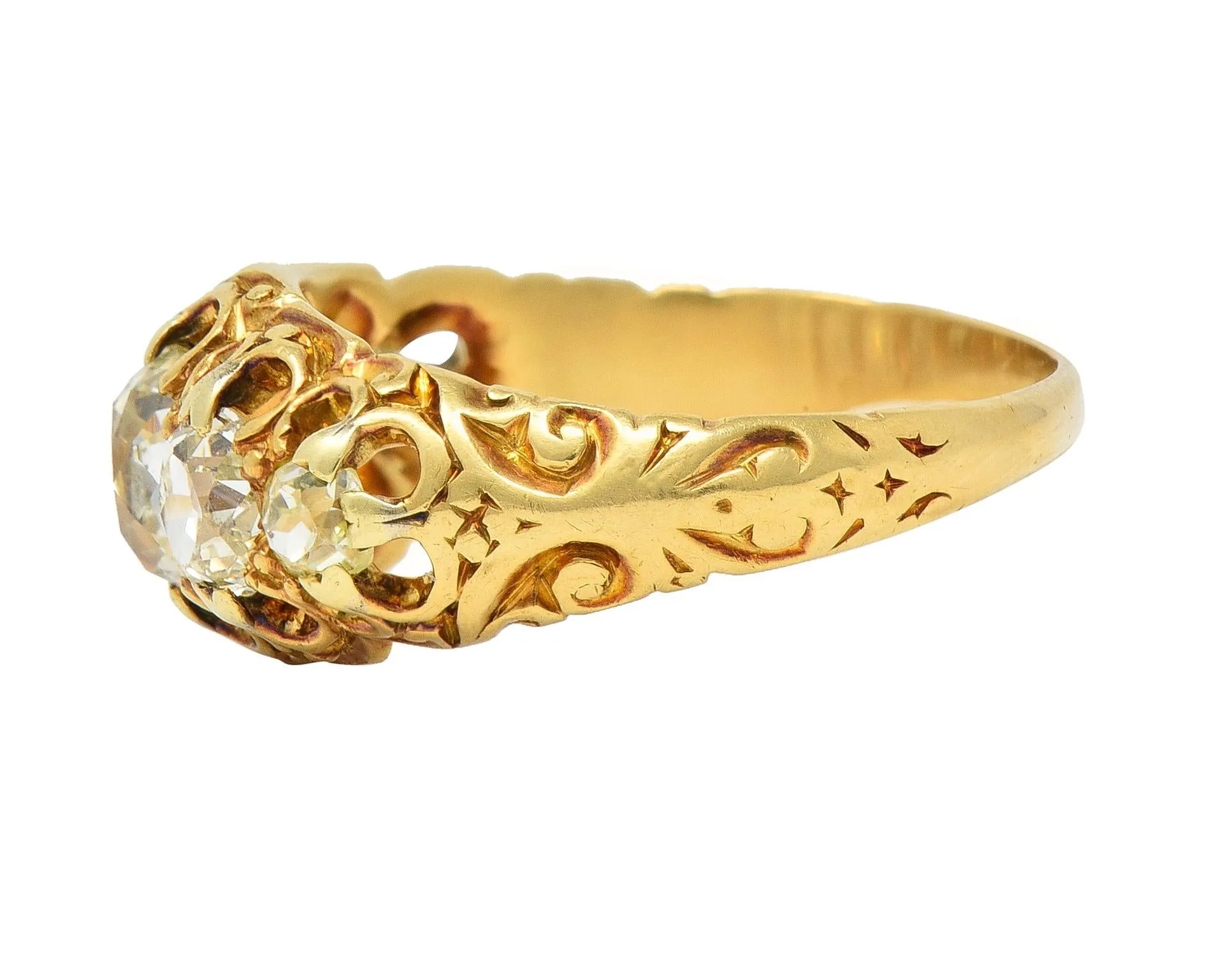 Victorian 1.98 CTW Old Mine Cut Diamond 14 Karat Gold Five Stone Antique Band Ring