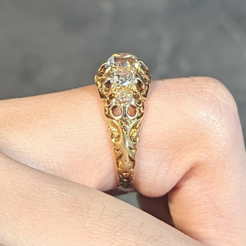 Victorian 1.98 CTW Old Mine Cut Diamond 14 Karat Gold Five Stone Antique Band Ring