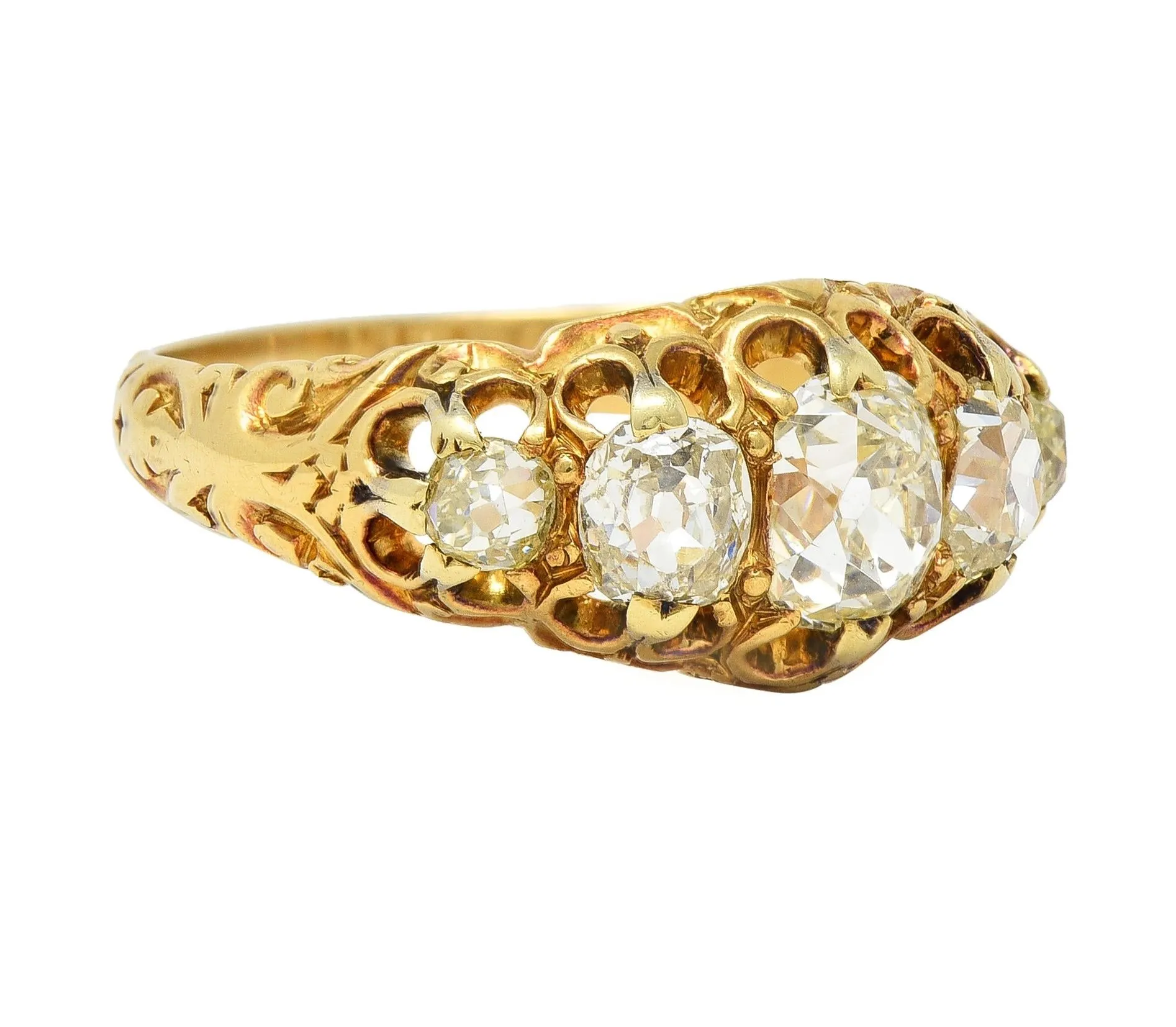 Victorian 1.98 CTW Old Mine Cut Diamond 14 Karat Gold Five Stone Antique Band Ring