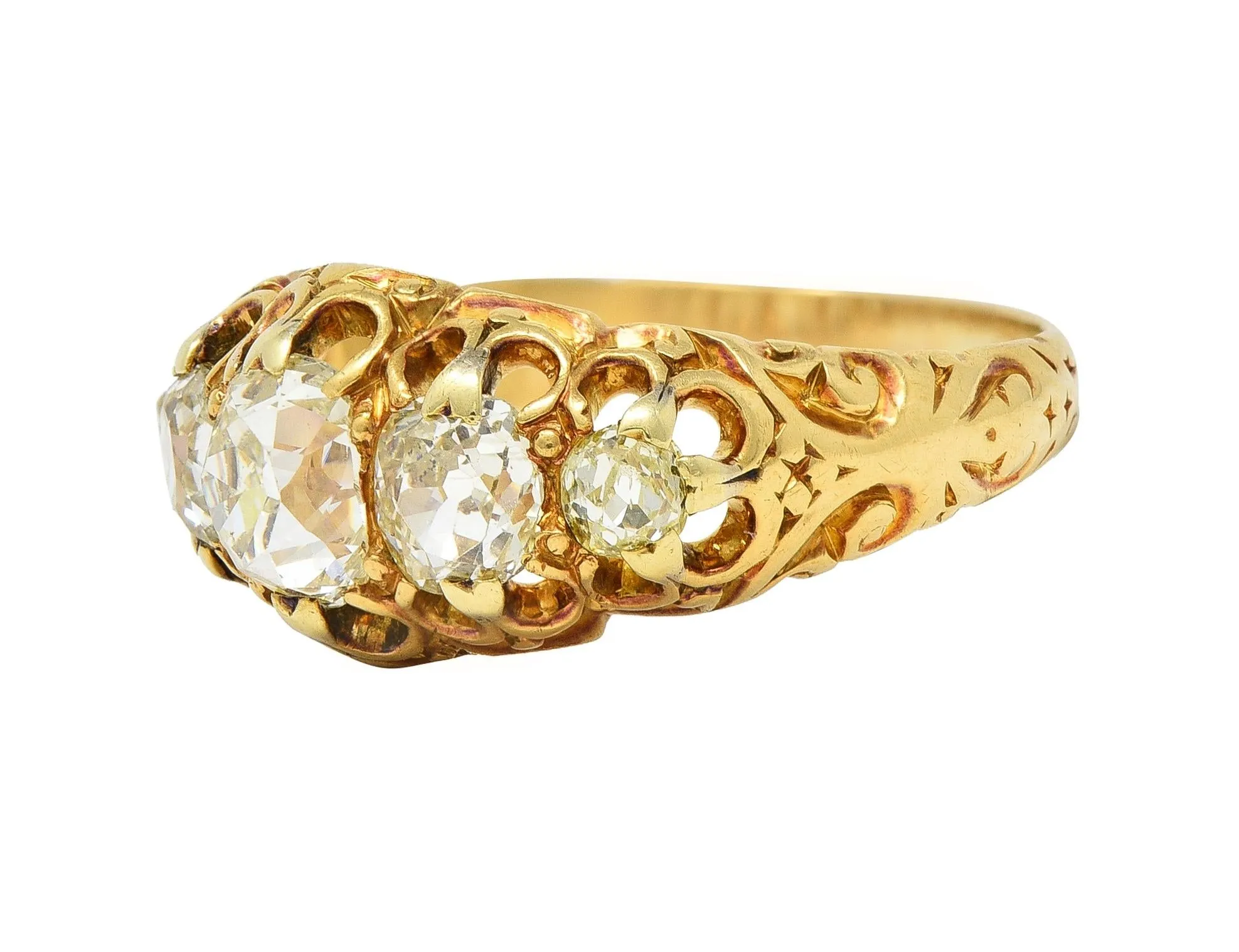 Victorian 1.98 CTW Old Mine Cut Diamond 14 Karat Gold Five Stone Antique Band Ring
