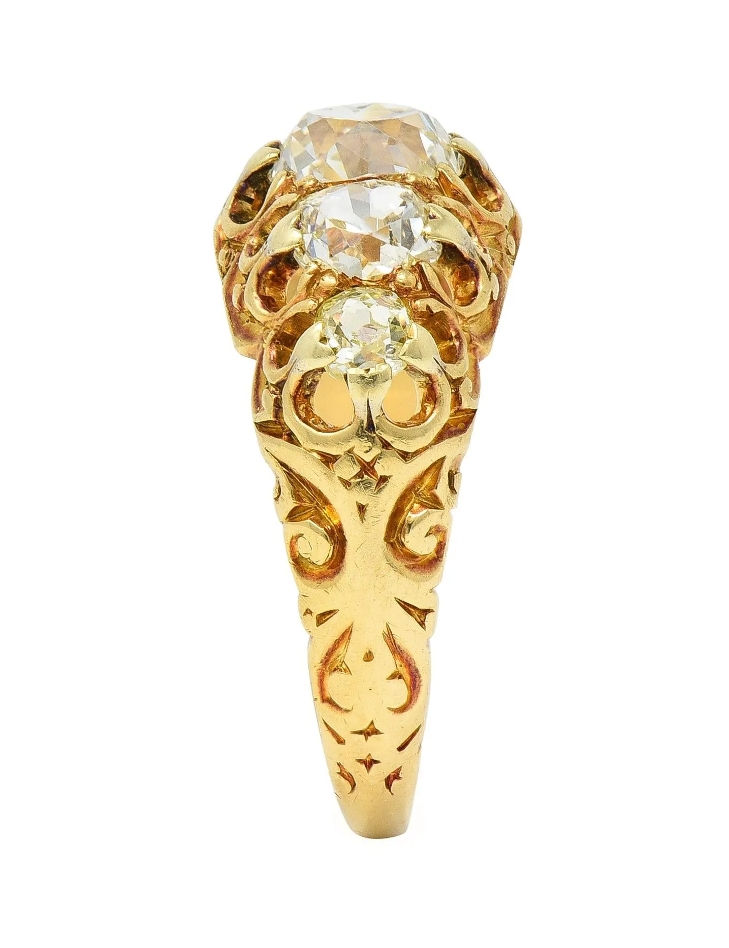 Victorian 1.98 CTW Old Mine Cut Diamond 14 Karat Gold Five Stone Antique Band Ring