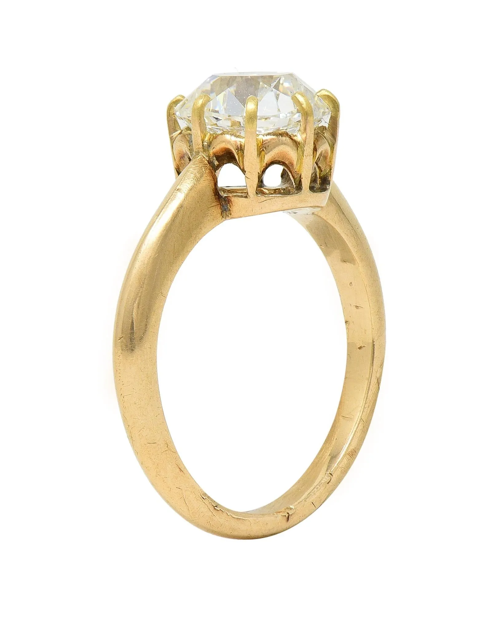 Victorian 2.11 CTW Old Mine Cut Diamond 14 Karat Yellow Gold Arch Antique Engagement Ring GIA