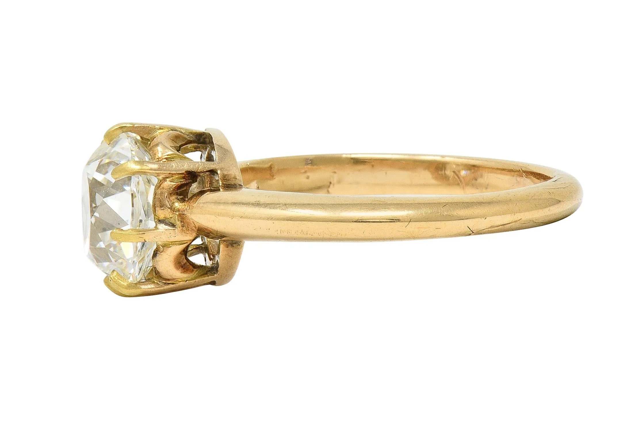 Victorian 2.11 CTW Old Mine Cut Diamond 14 Karat Yellow Gold Arch Antique Engagement Ring GIA