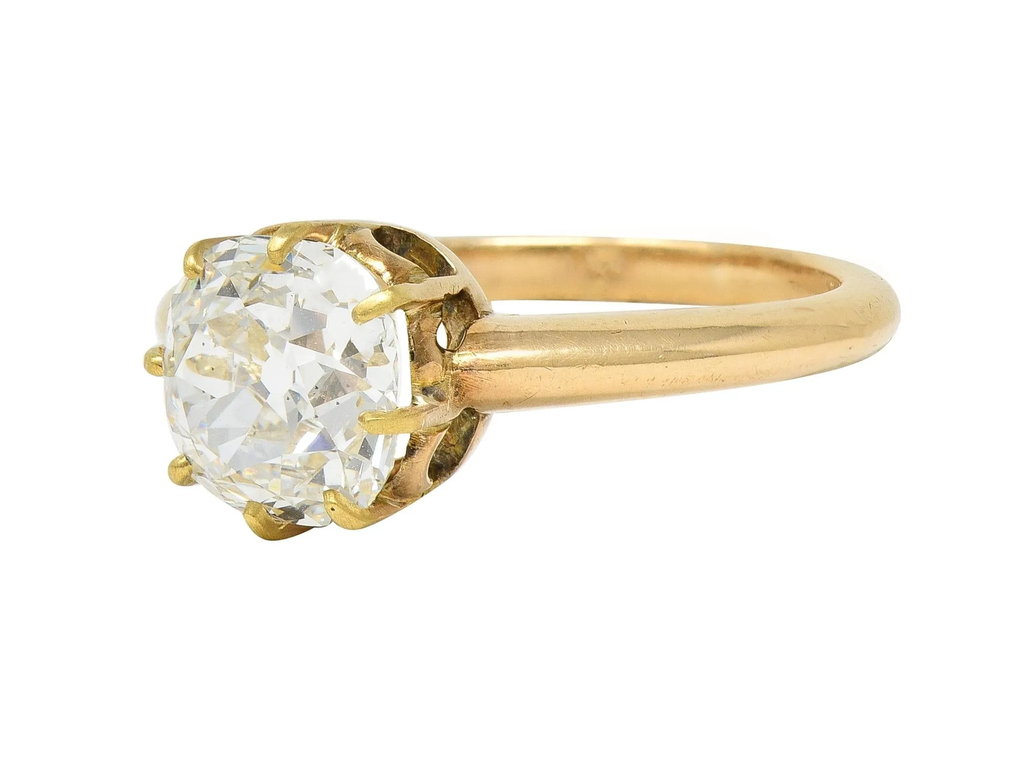 Victorian 2.11 CTW Old Mine Cut Diamond 14 Karat Yellow Gold Arch Antique Engagement Ring GIA