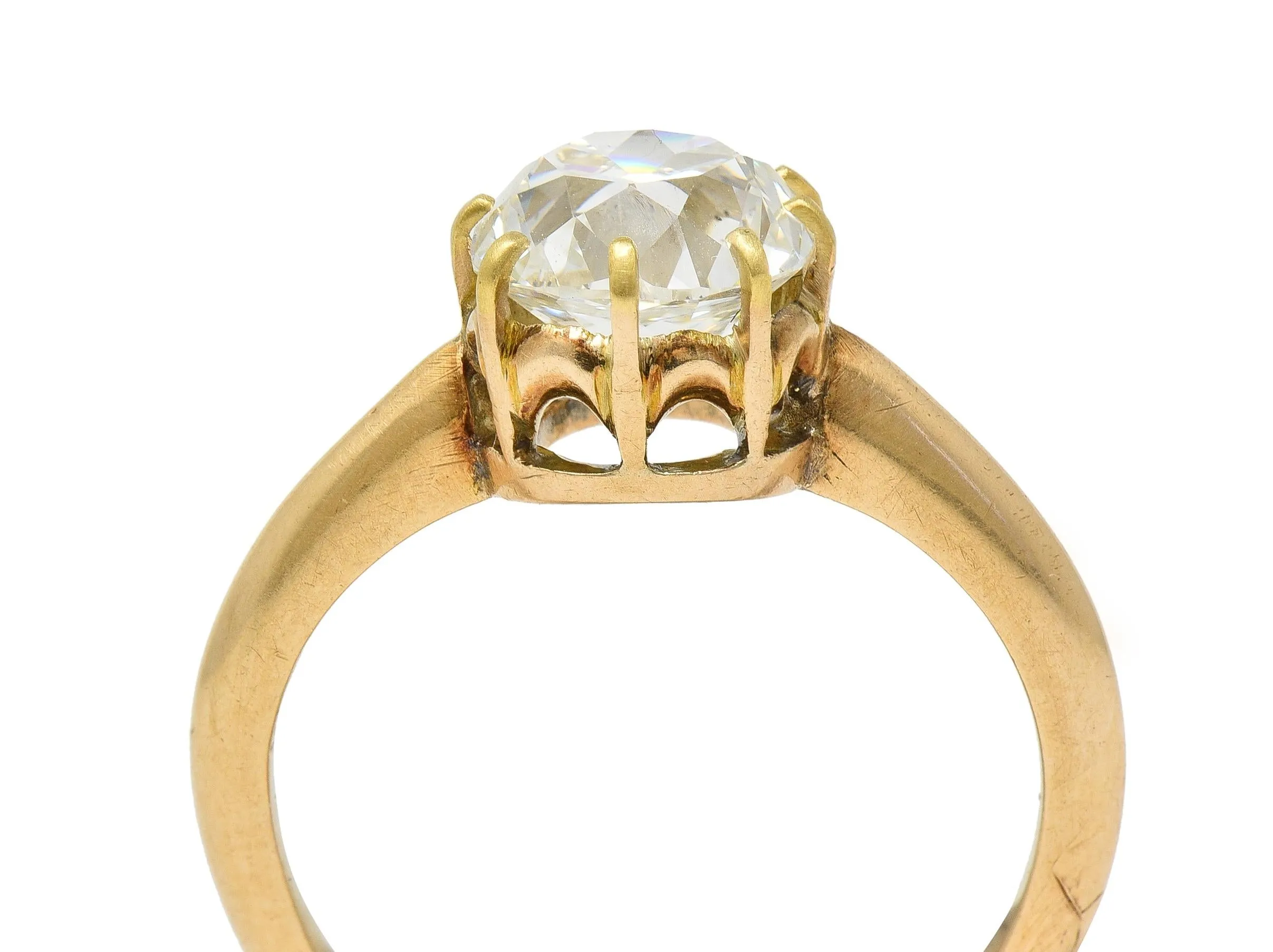 Victorian 2.11 CTW Old Mine Cut Diamond 14 Karat Yellow Gold Arch Antique Engagement Ring GIA