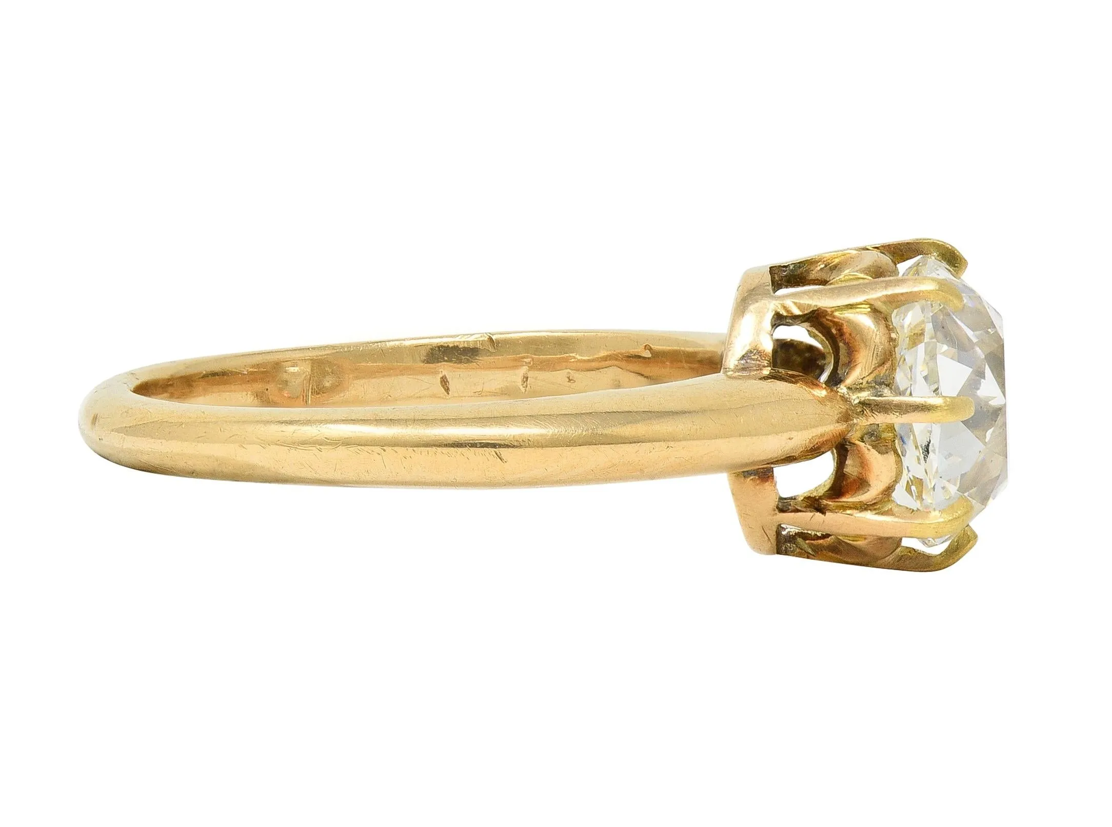 Victorian 2.11 CTW Old Mine Cut Diamond 14 Karat Yellow Gold Arch Antique Engagement Ring GIA