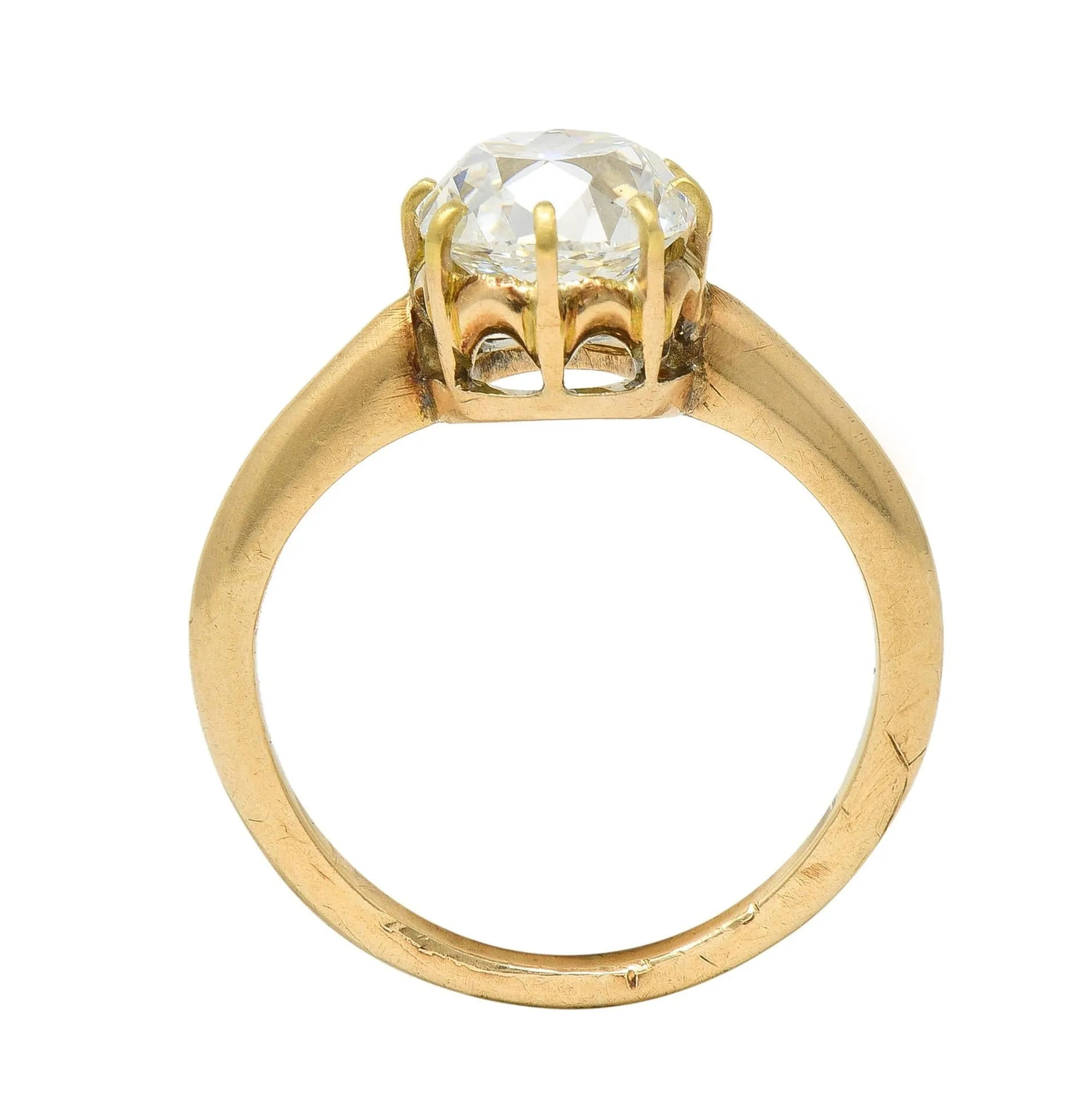 Victorian 2.11 CTW Old Mine Cut Diamond 14 Karat Yellow Gold Arch Antique Engagement Ring GIA