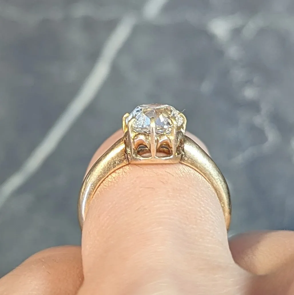 Victorian 2.11 CTW Old Mine Cut Diamond 14 Karat Yellow Gold Arch Antique Engagement Ring GIA