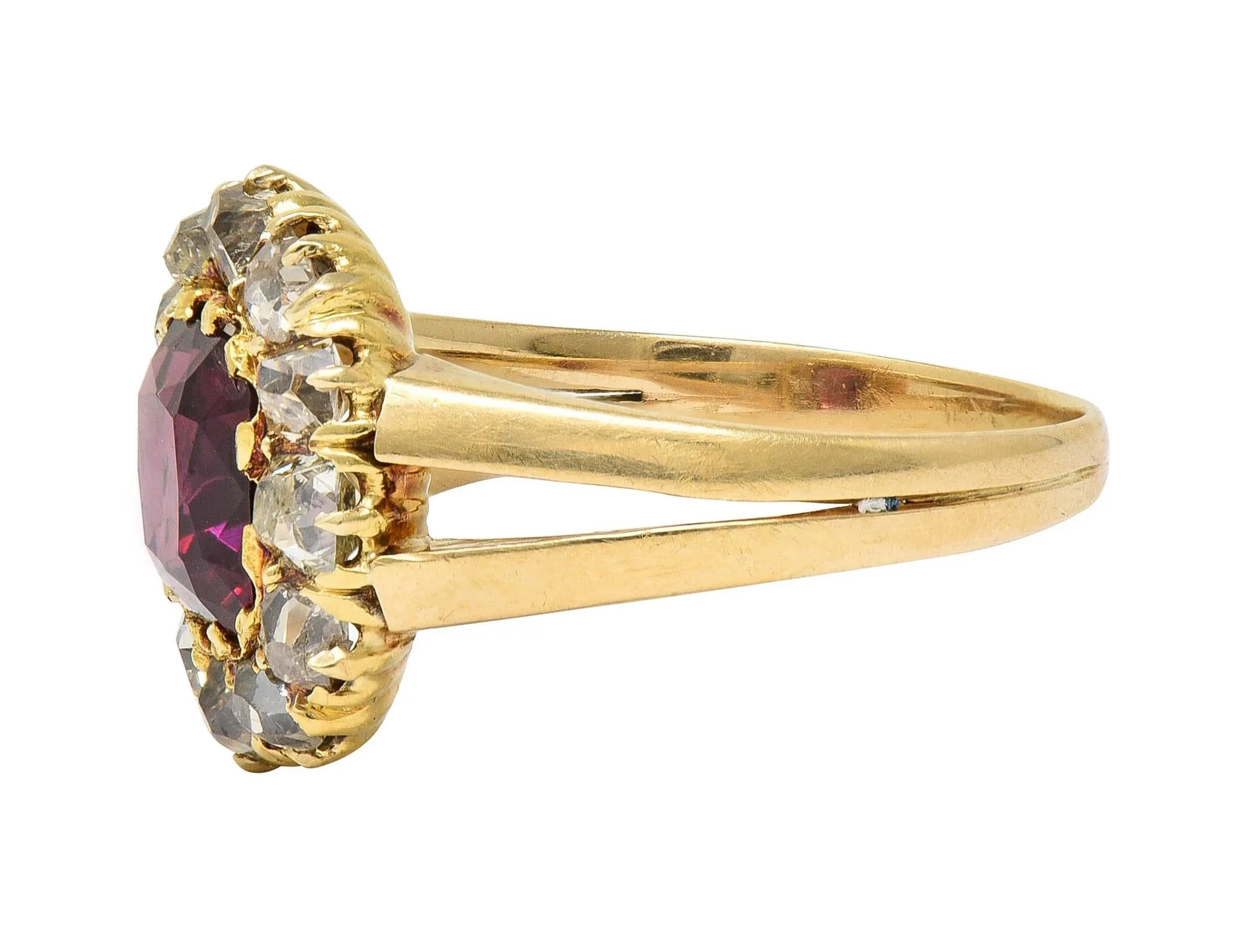 Victorian 2.95 CTW Pyrope-Spessartine Garnet Diamond 14 Karat Yellow Gold Antique Halo Ring