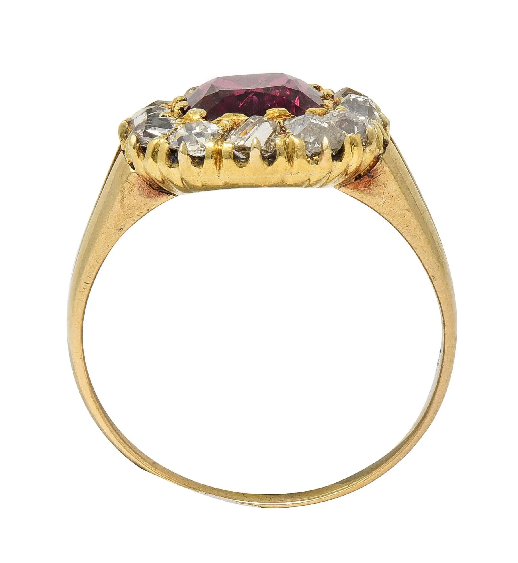 Victorian 2.95 CTW Pyrope-Spessartine Garnet Diamond 14 Karat Yellow Gold Antique Halo Ring