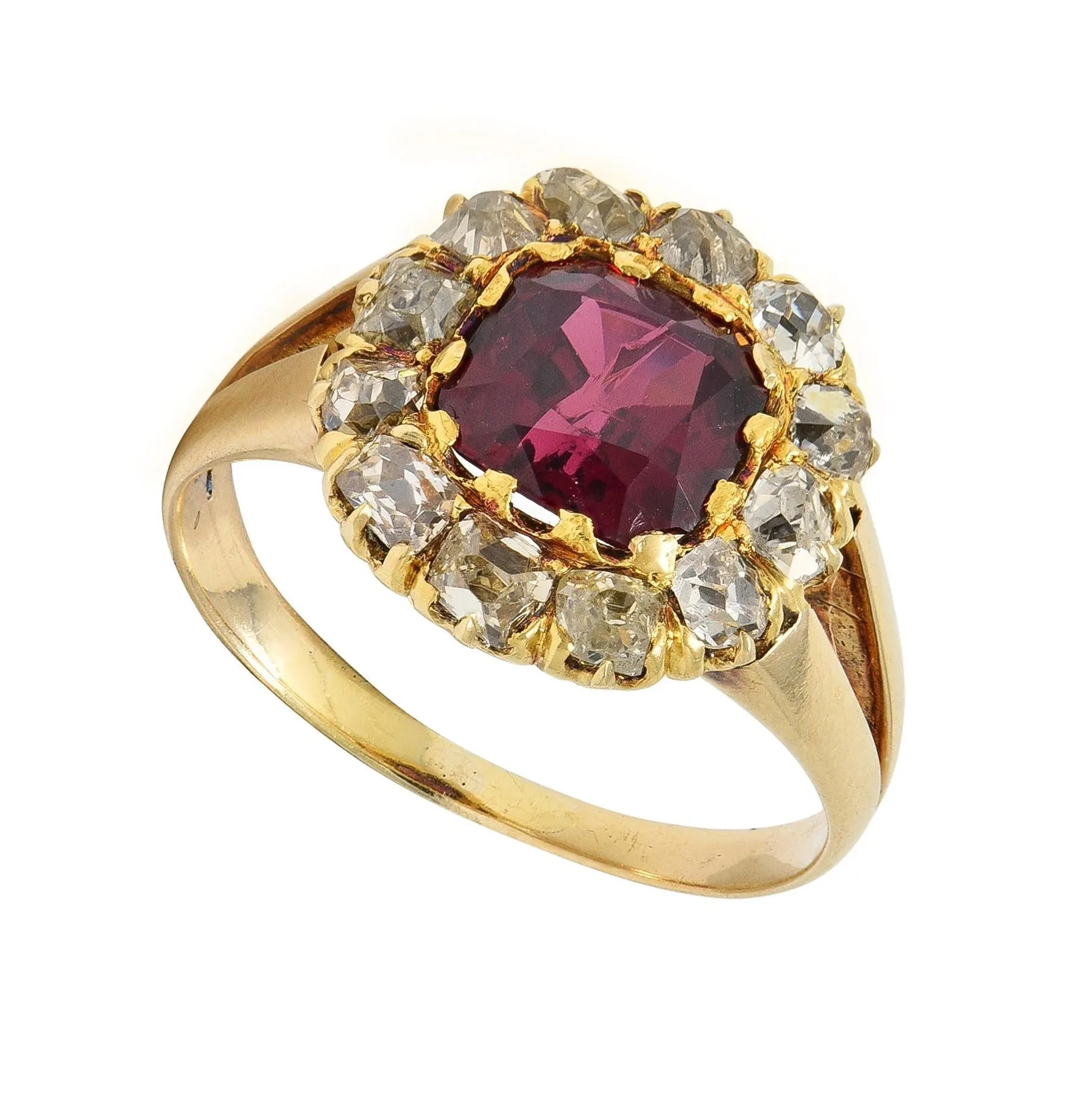 Victorian 2.95 CTW Pyrope-Spessartine Garnet Diamond 14 Karat Yellow Gold Antique Halo Ring
