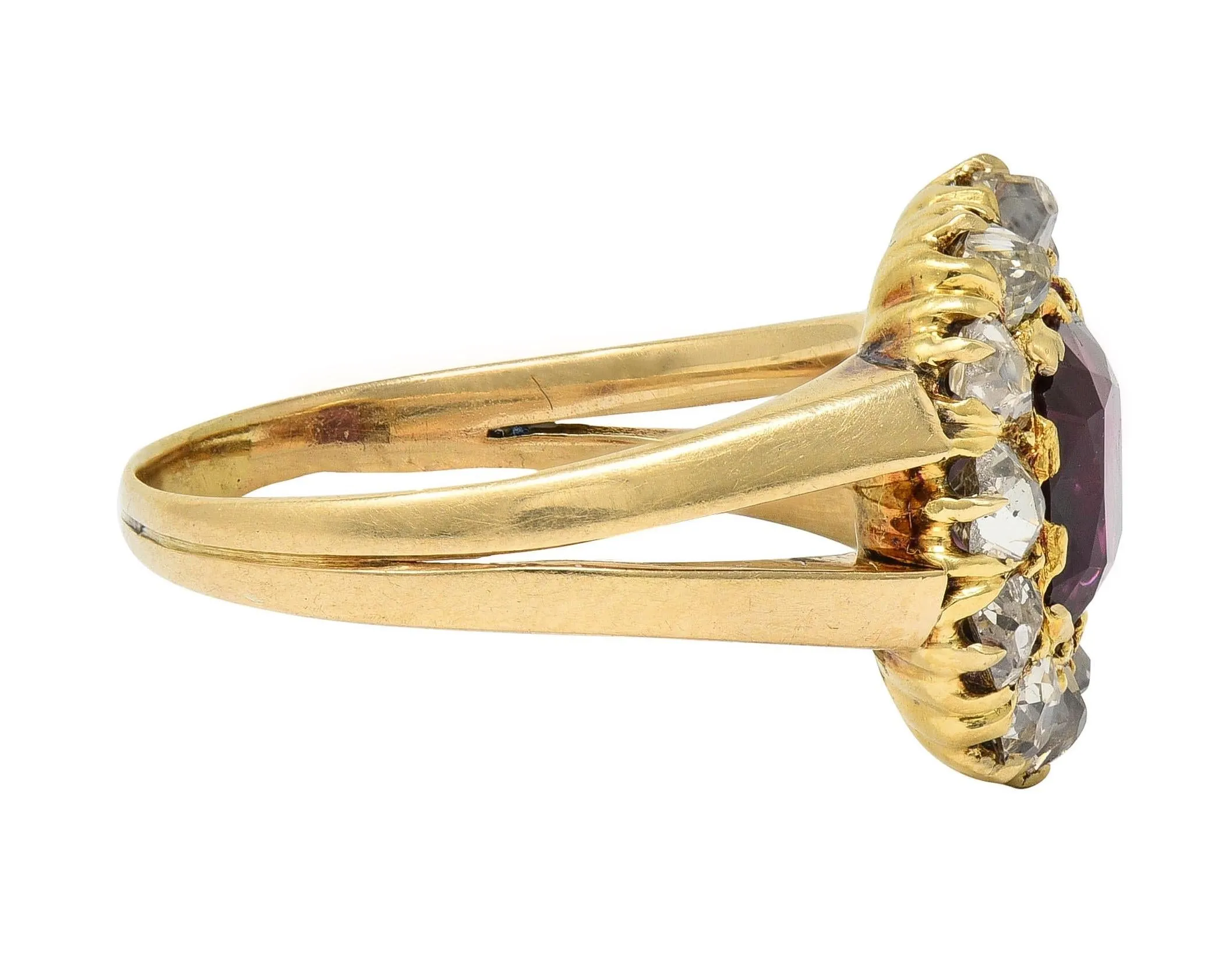 Victorian 2.95 CTW Pyrope-Spessartine Garnet Diamond 14 Karat Yellow Gold Antique Halo Ring
