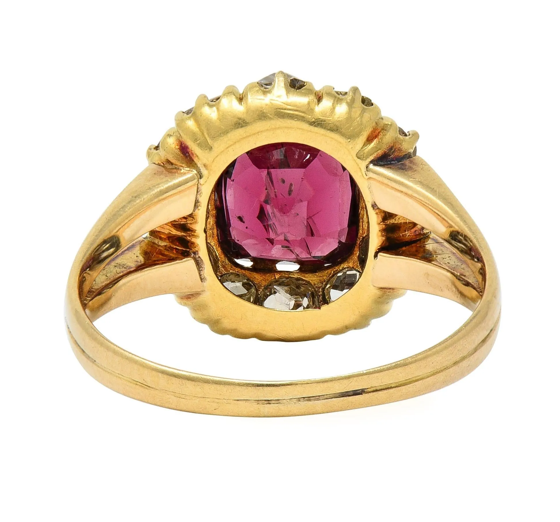 Victorian 2.95 CTW Pyrope-Spessartine Garnet Diamond 14 Karat Yellow Gold Antique Halo Ring