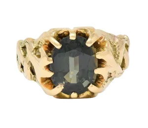Victorian 3.81 CTW No Heat Color Change Sapphire 14 Karat Gold Belcher Set Antique Unisex Ring GIA