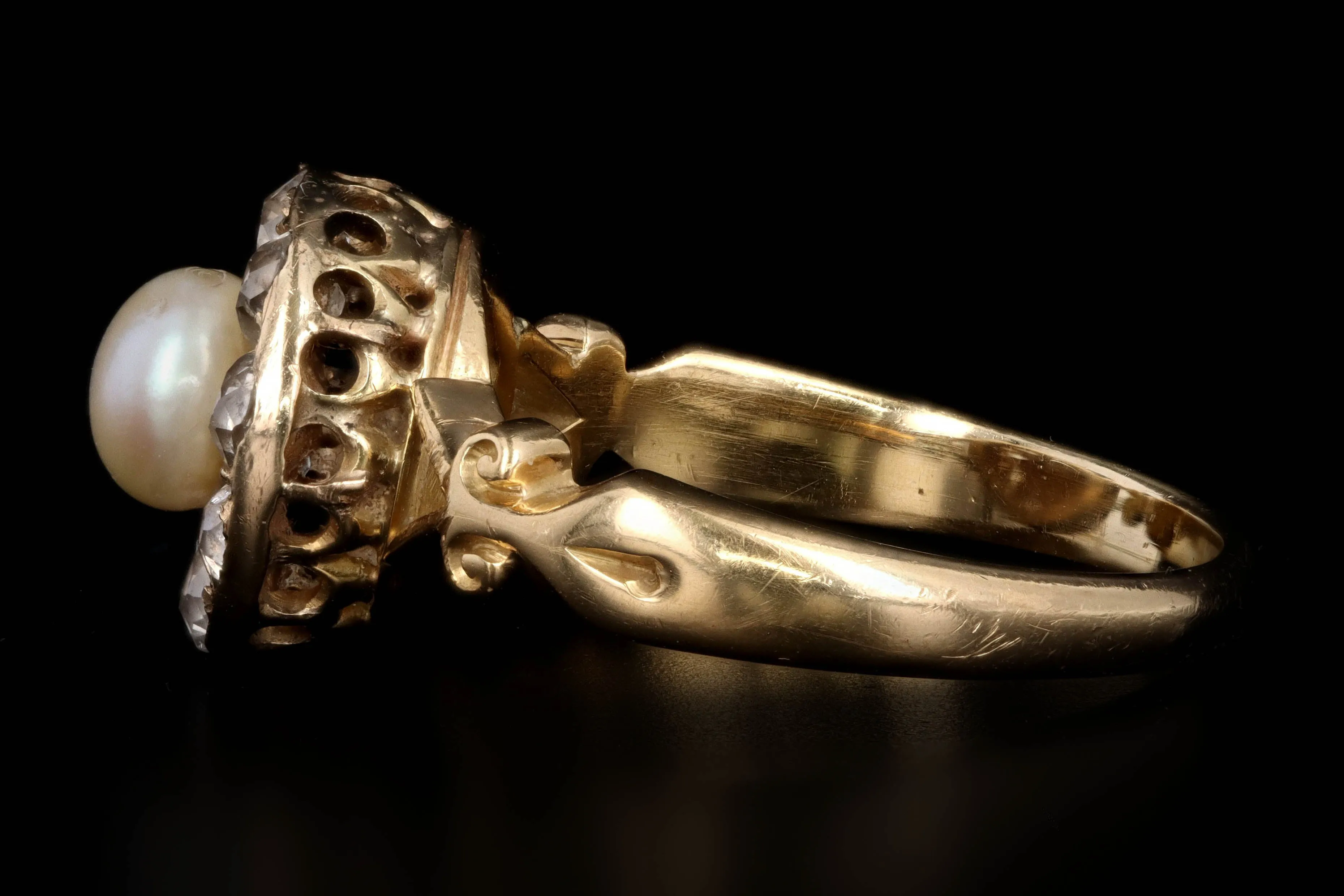 Victorian 5.5mm Pearl & Old Mine Cut Diamond Ring