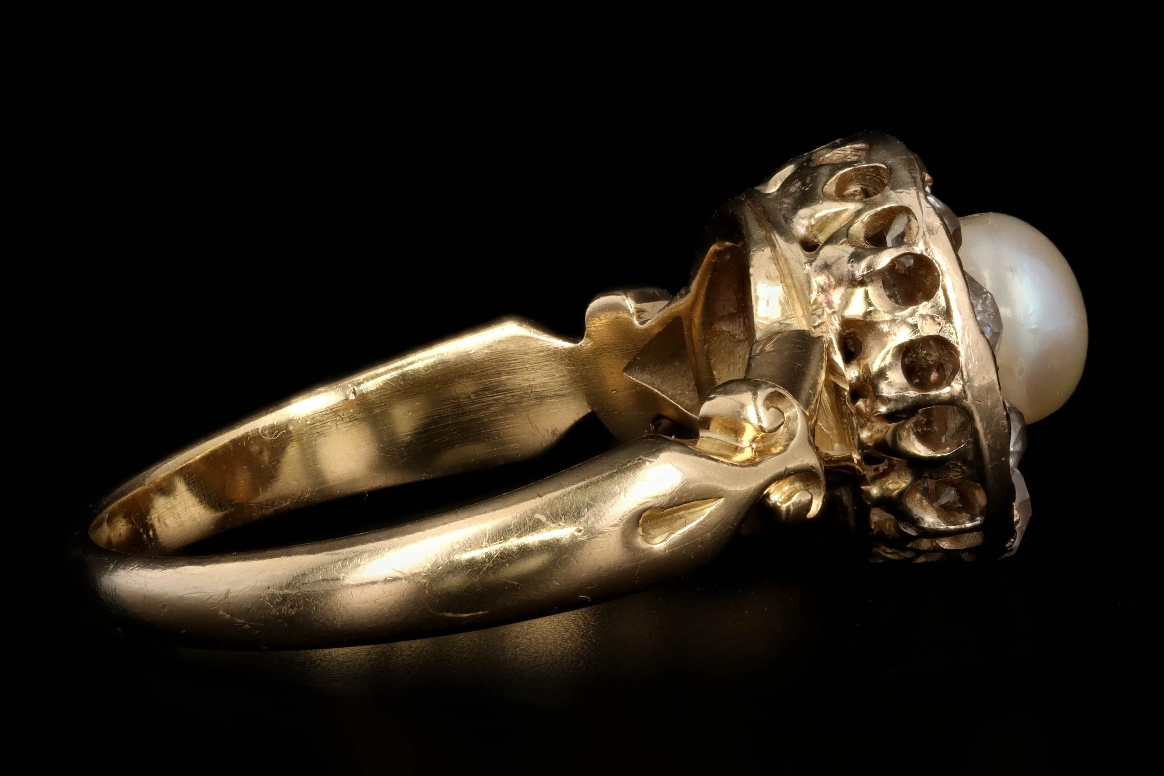 Victorian 5.5mm Pearl & Old Mine Cut Diamond Ring