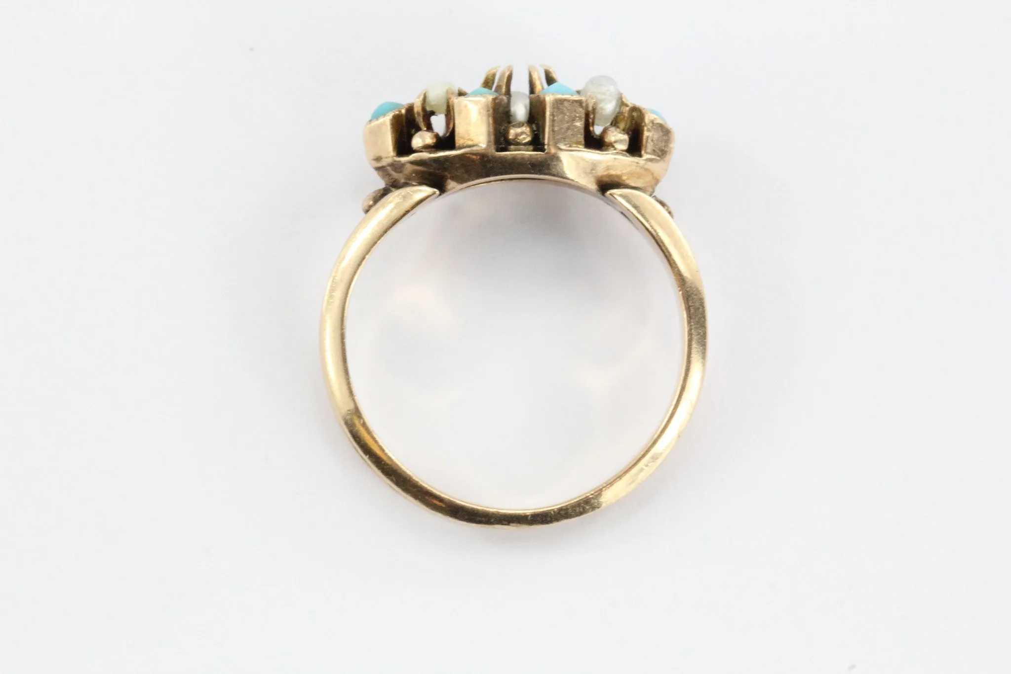 Victorian 9ct gold Seed Pearl & Persian Turquoise Ring