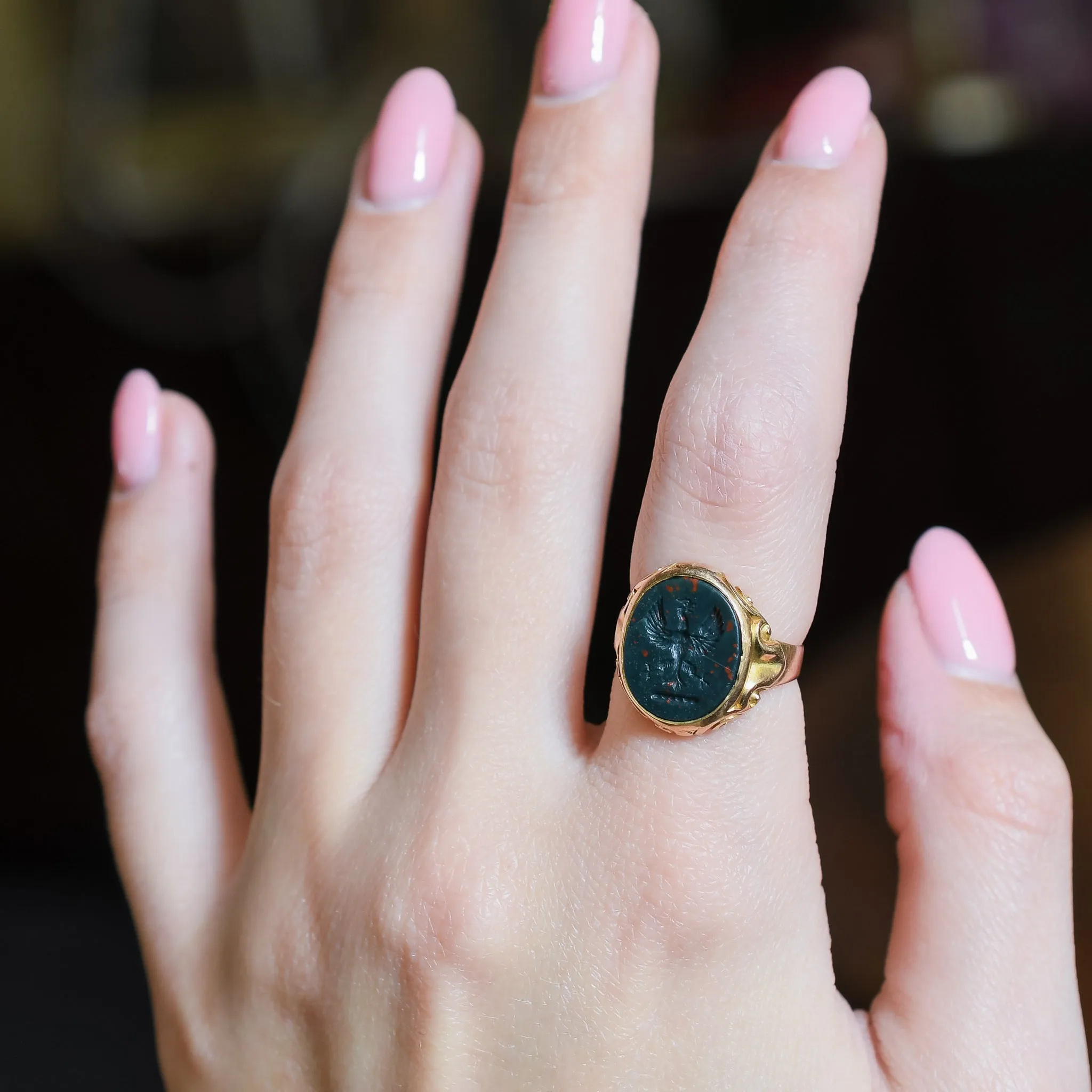 Victorian Bloodstone Eagle Intaglio Signet Ring