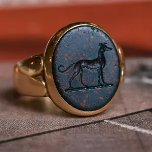 Victorian Bloodstone Greyhound Intaglio Signet Ring