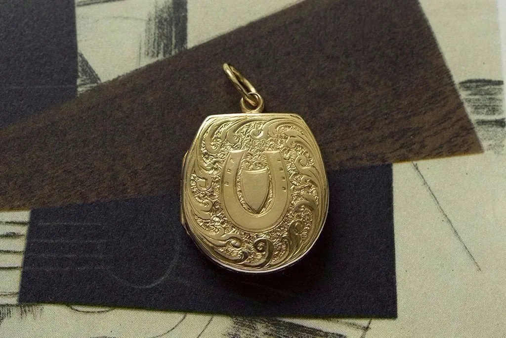 Victorian Blue Enamel Gold Horseshoe Locket