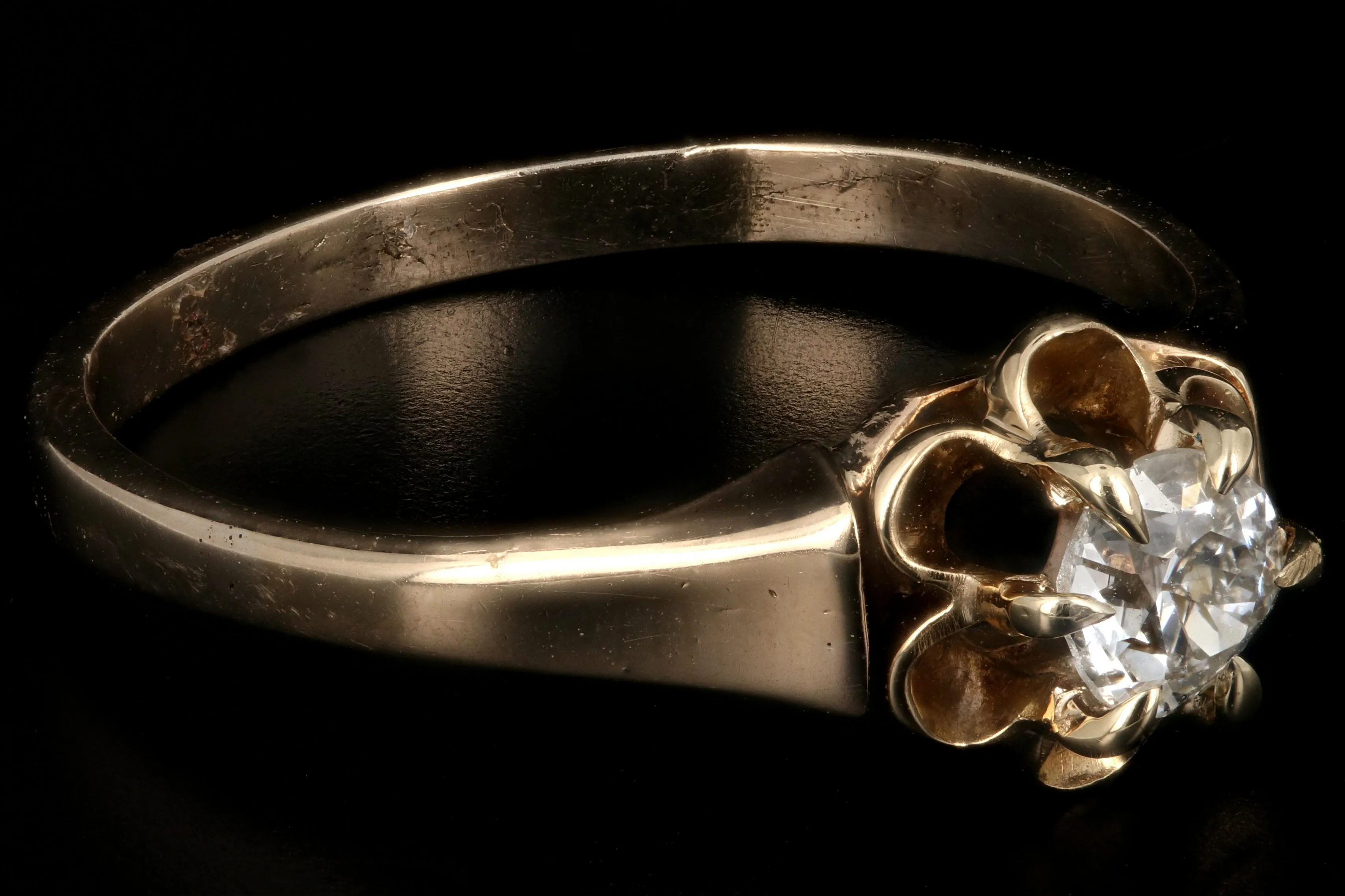 Victorian Buttercup Mounting 14K Yellow Gold .25CT Old European Cut Diamond Ring