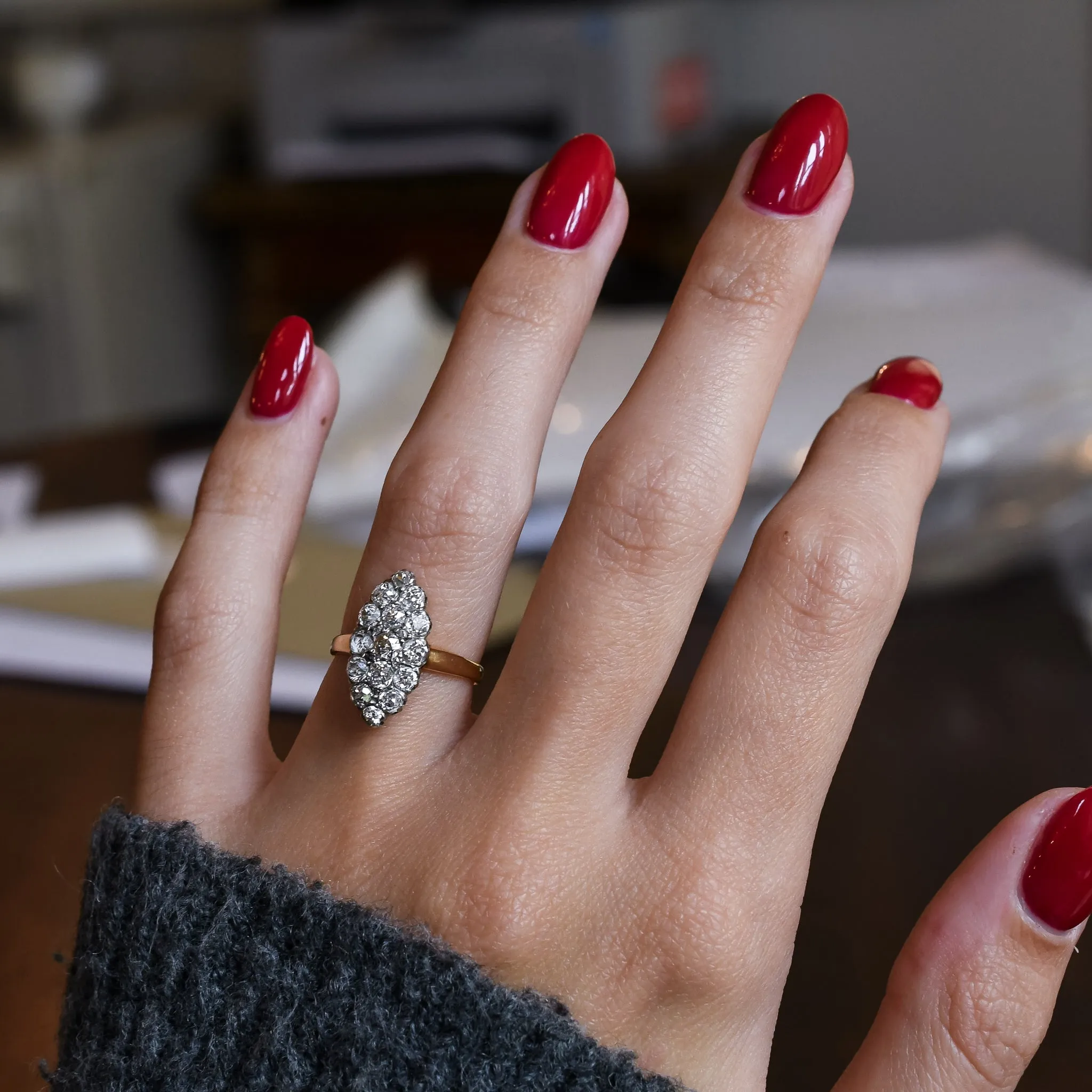 Victorian Diamond Marquise Cluster Ring
