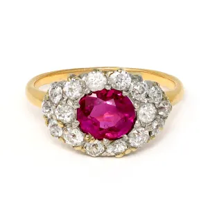 Victorian GIA Certified No Heat Burma Ruby Ring with Diamonds