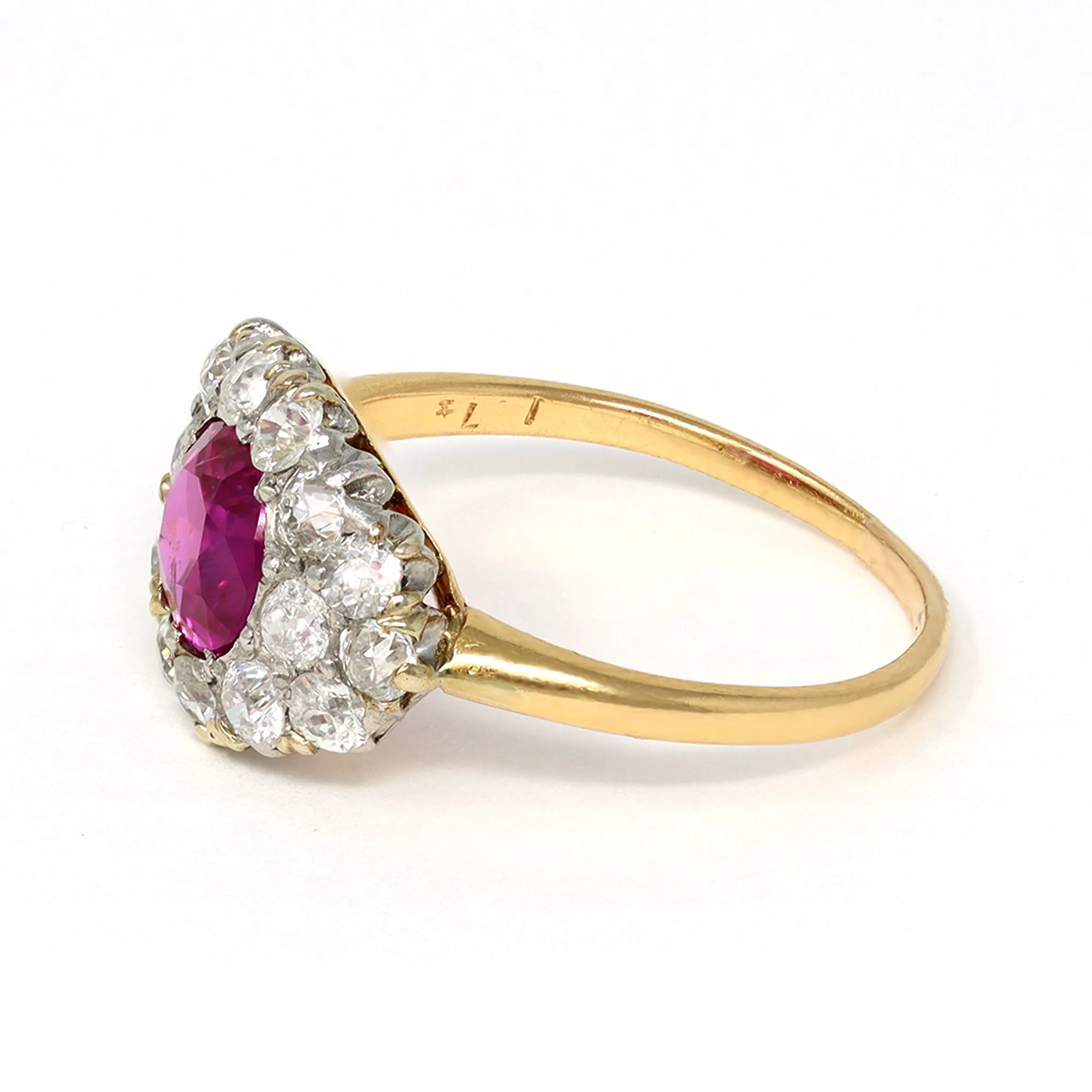 Victorian GIA Certified No Heat Burma Ruby Ring with Diamonds