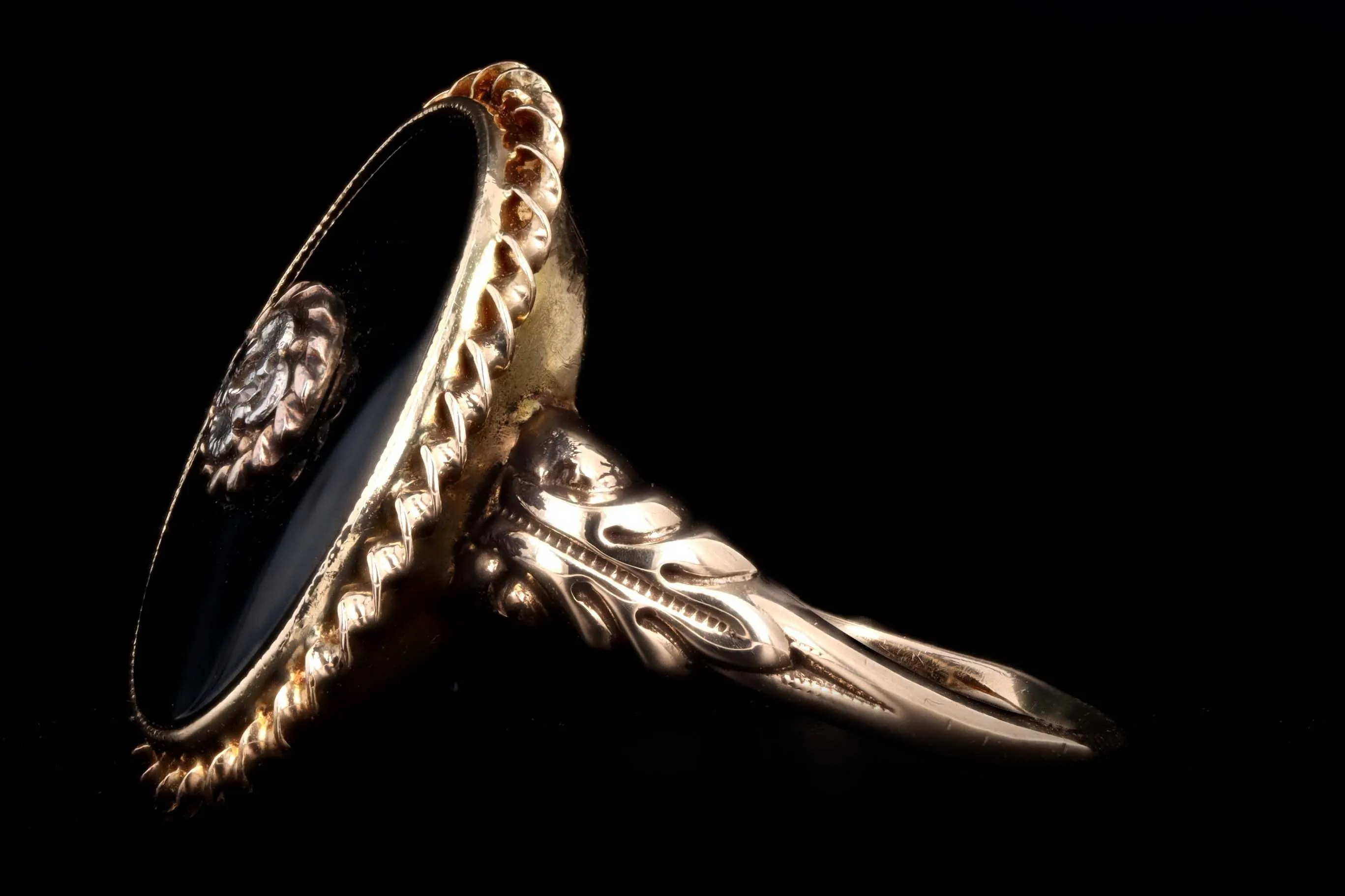 Victorian Inspired 10K Yellow Gold Onyx & Diamond Ring