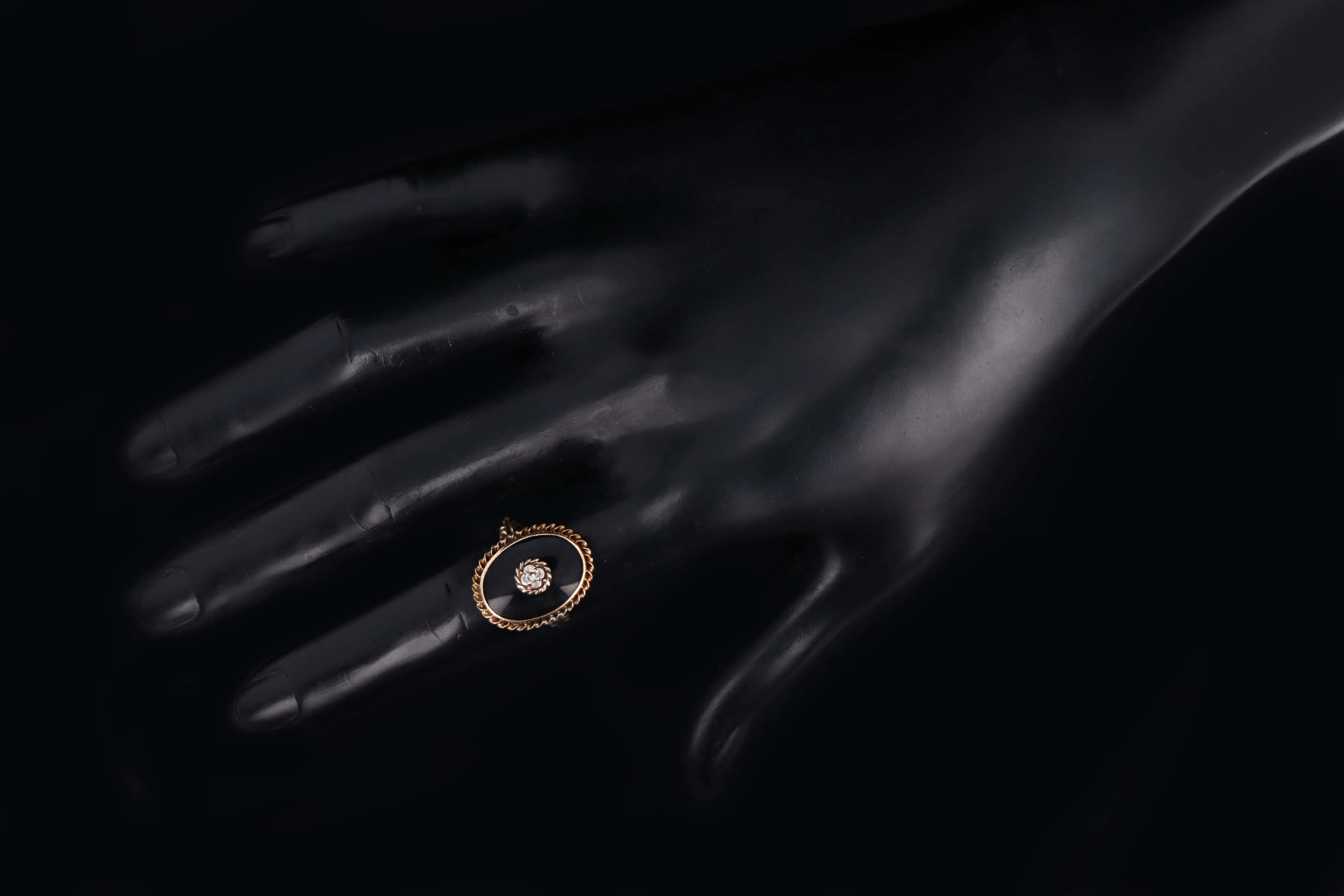 Victorian Inspired 10K Yellow Gold Onyx & Diamond Ring