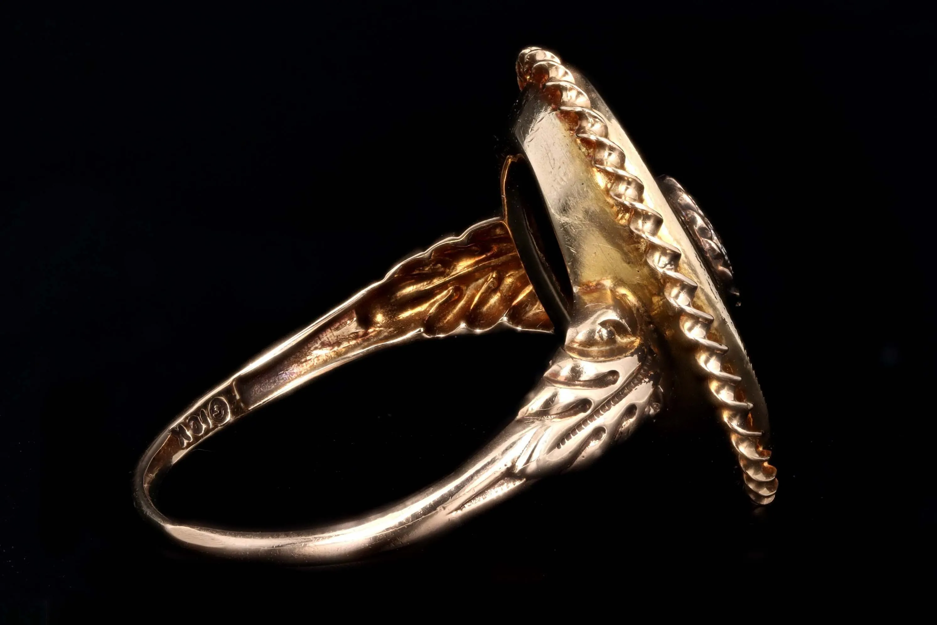 Victorian Inspired 10K Yellow Gold Onyx & Diamond Ring