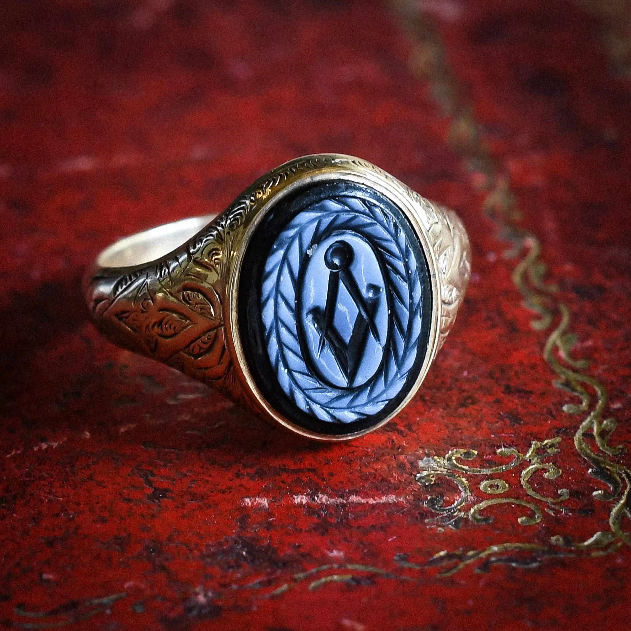 Victorian Masonic Nicolo Intaglio Signet Ring