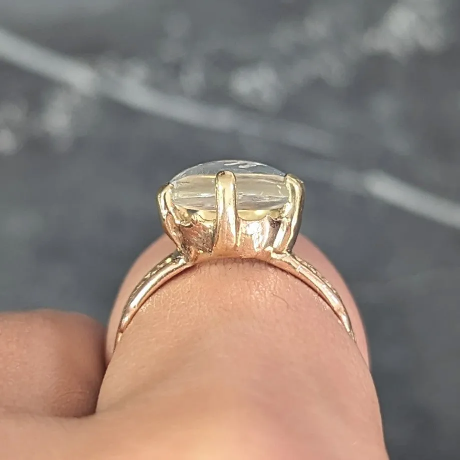 Victorian Moonstone 14 Karat Yellow Gold Ram Intaglio Thistle Antique Ring