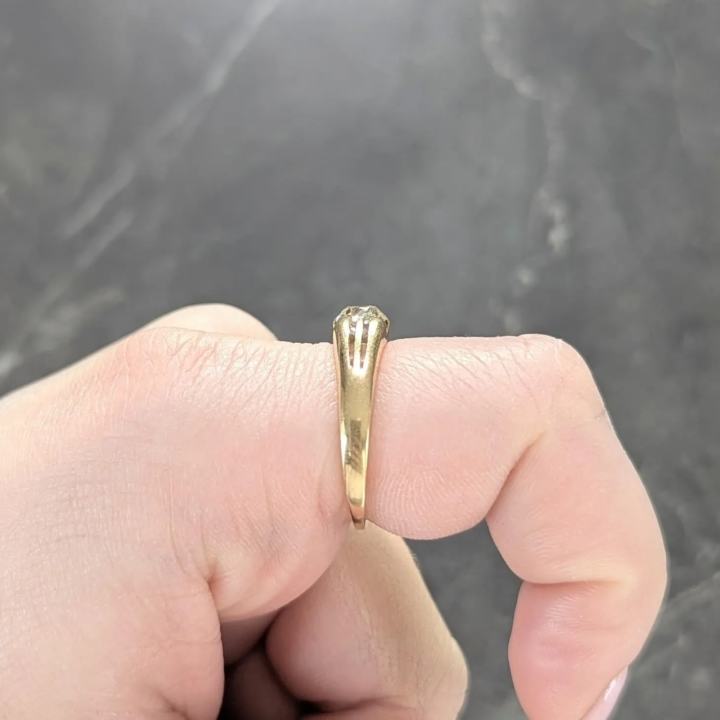 Victorian Old Mine Cut Diamond 18 Karat Yellow Gold Antique Belcher Solitaire Unisex Engagement Ring