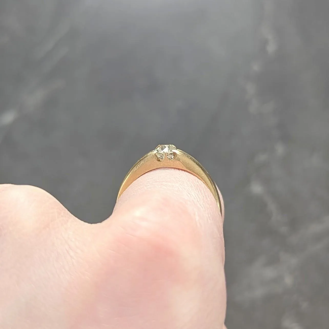 Victorian Old Mine Cut Diamond 18 Karat Yellow Gold Antique Belcher Solitaire Unisex Engagement Ring