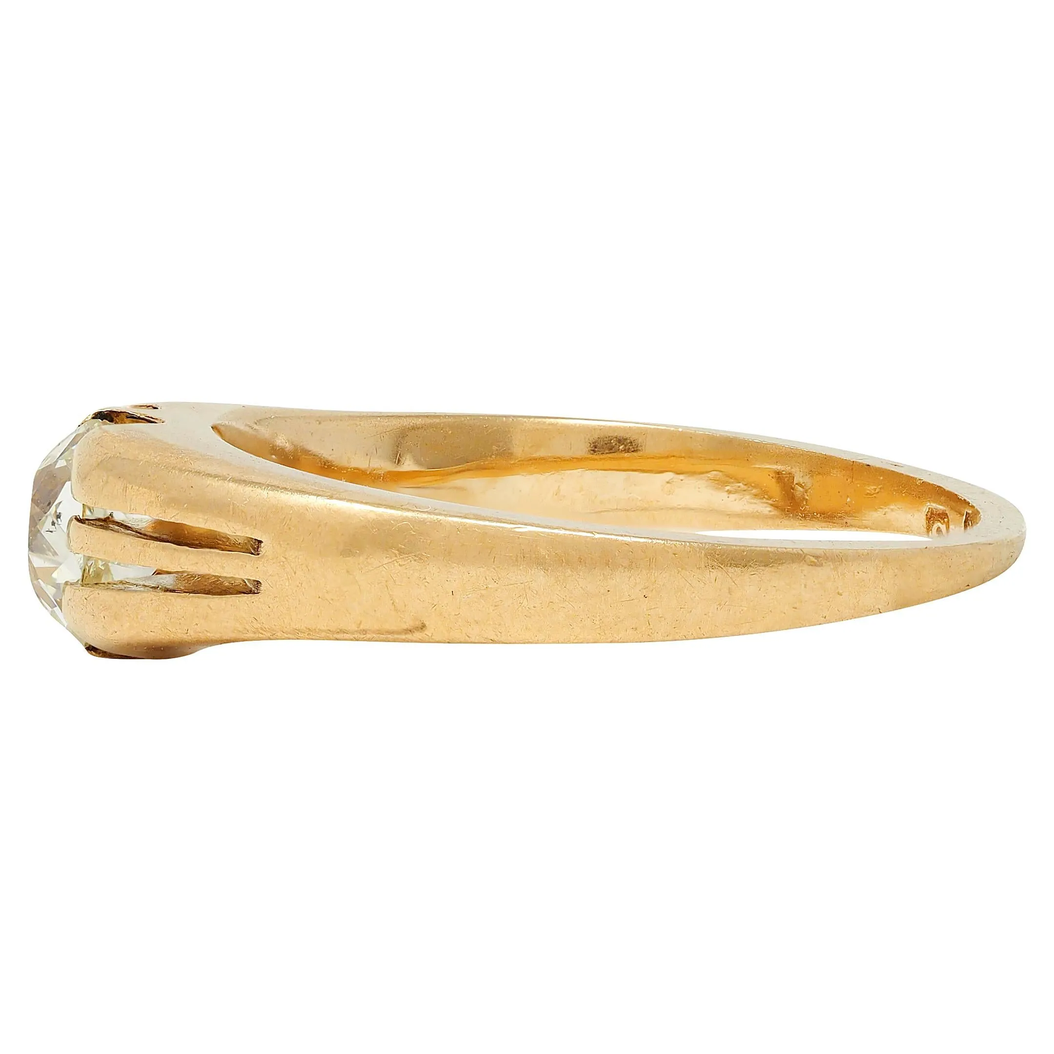 Victorian Old Mine Cut Diamond 18 Karat Yellow Gold Antique Belcher Solitaire Unisex Engagement Ring