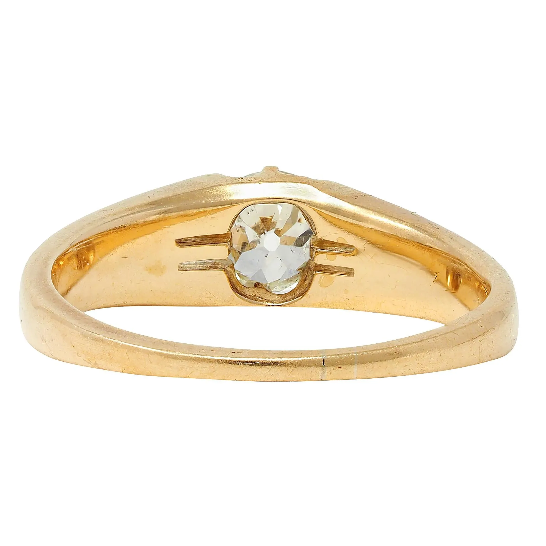 Victorian Old Mine Cut Diamond 18 Karat Yellow Gold Antique Belcher Solitaire Unisex Engagement Ring
