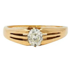 Victorian Old Mine Cut Diamond 18 Karat Yellow Gold Antique Belcher Solitaire Unisex Engagement Ring