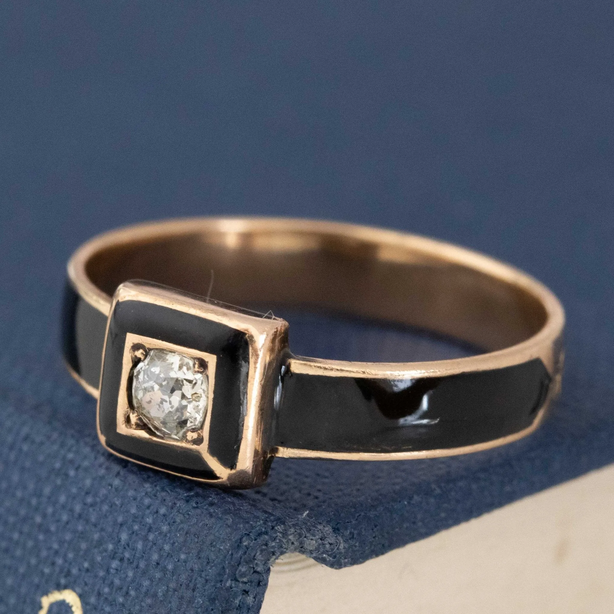 Victorian Old Mine Cut Diamond & Enamel Ring