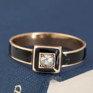 Victorian Old Mine Cut Diamond & Enamel Ring