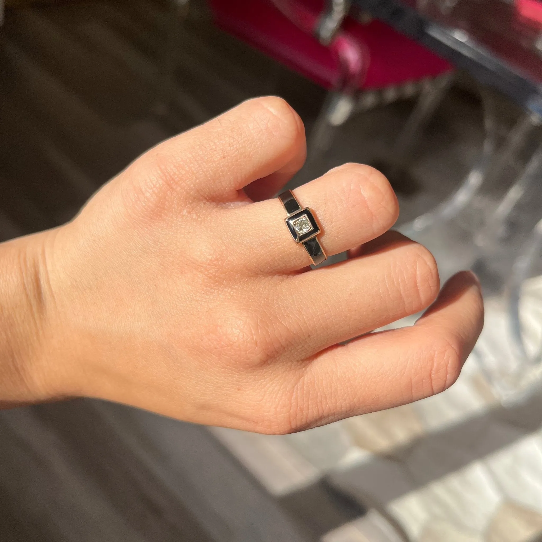 Victorian Old Mine Cut Diamond & Enamel Ring