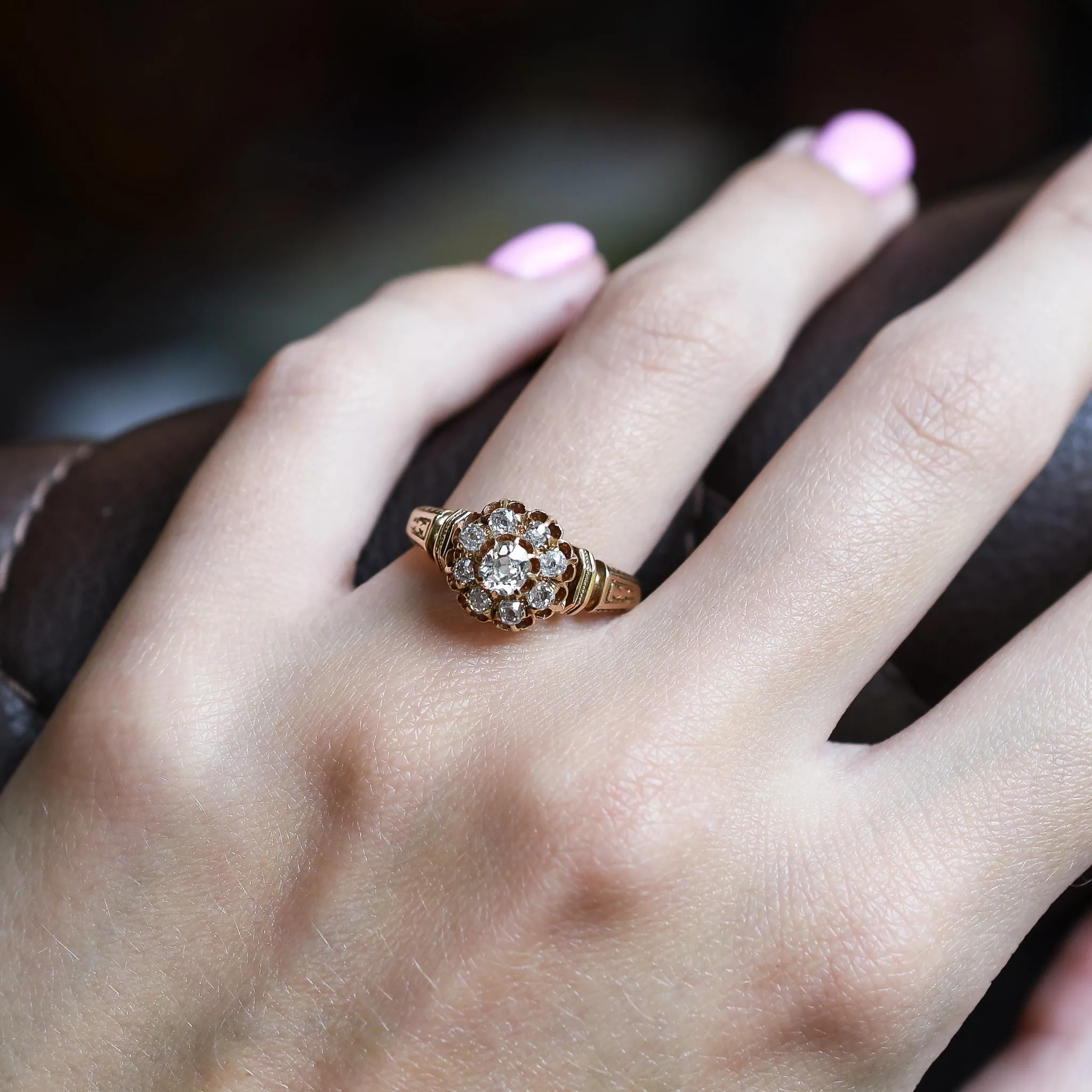 Victorian Old Mine Cut Diamond Cluster Ring