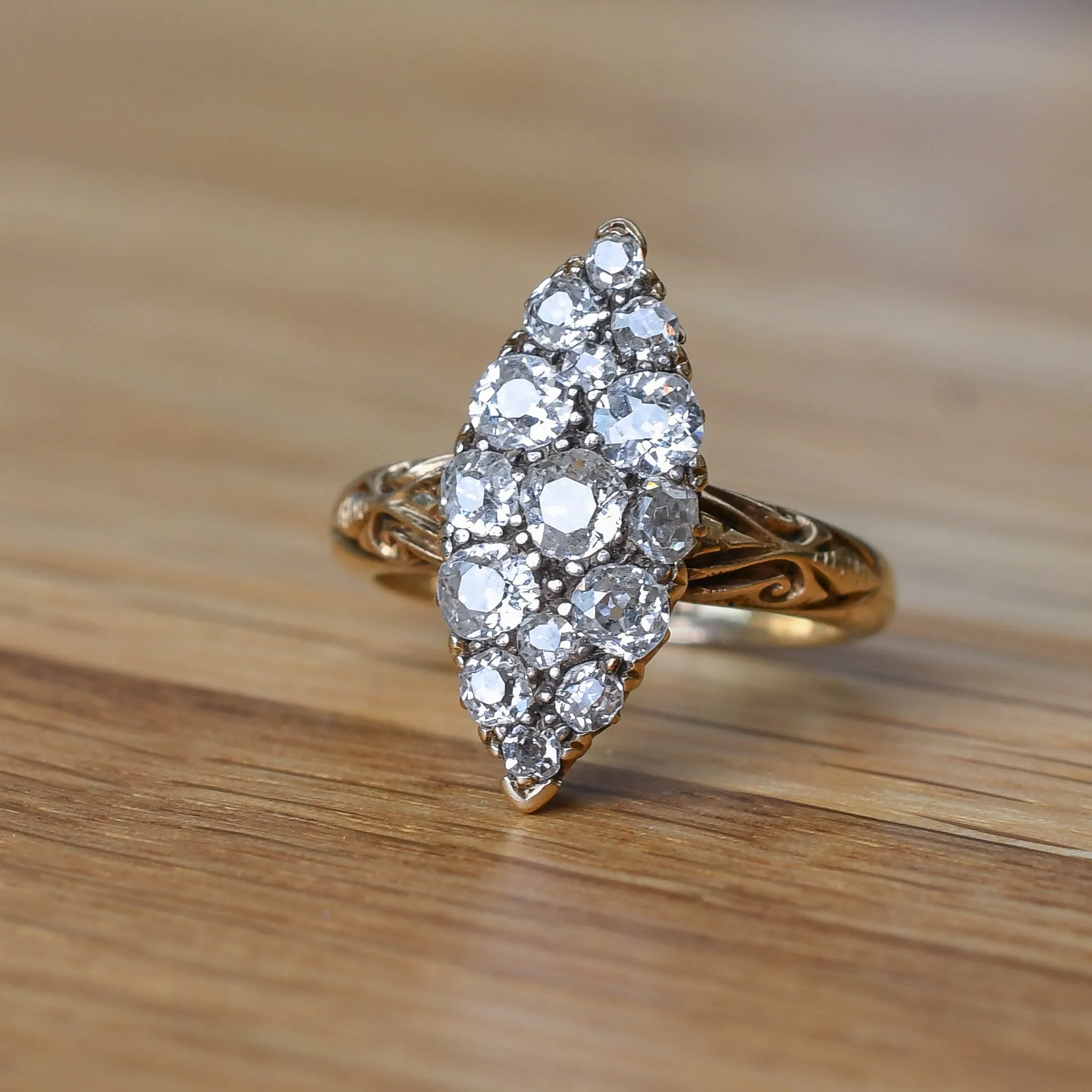 Victorian OMC Diamond Marquise Cluster Ring