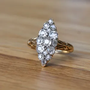 Victorian OMC Diamond Marquise Cluster Ring