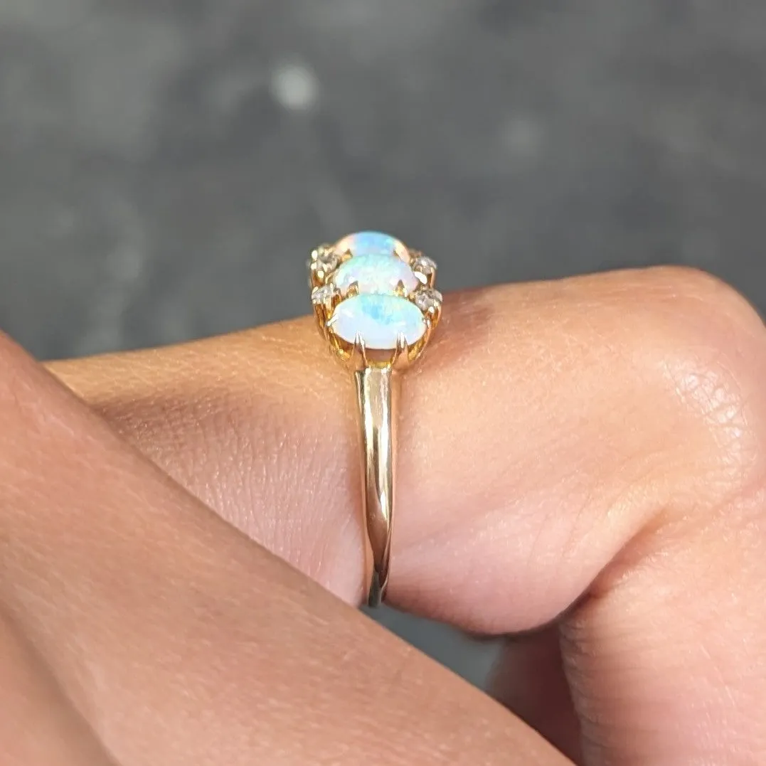 Victorian Opal Diamond 14 Karat Yellow Gold Antique Five Stone Ring