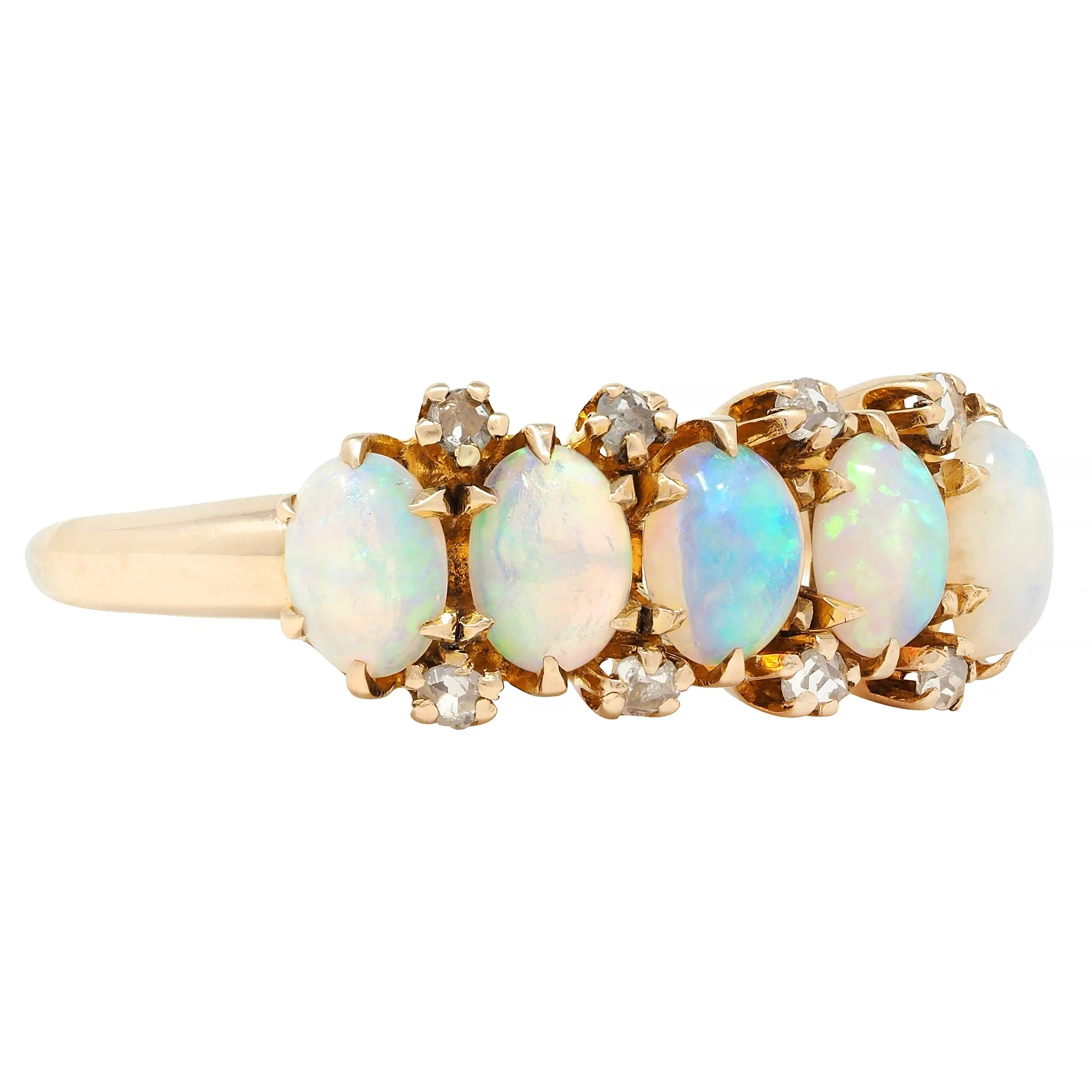 Victorian Opal Diamond 14 Karat Yellow Gold Antique Five Stone Ring