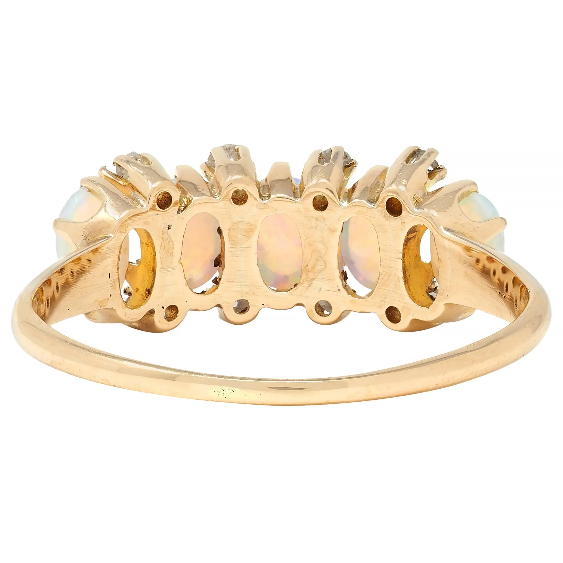 Victorian Opal Diamond 14 Karat Yellow Gold Antique Five Stone Ring