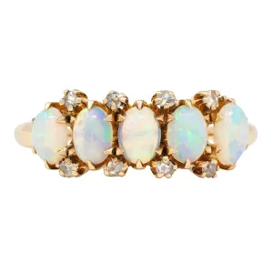 Victorian Opal Diamond 14 Karat Yellow Gold Antique Five Stone Ring