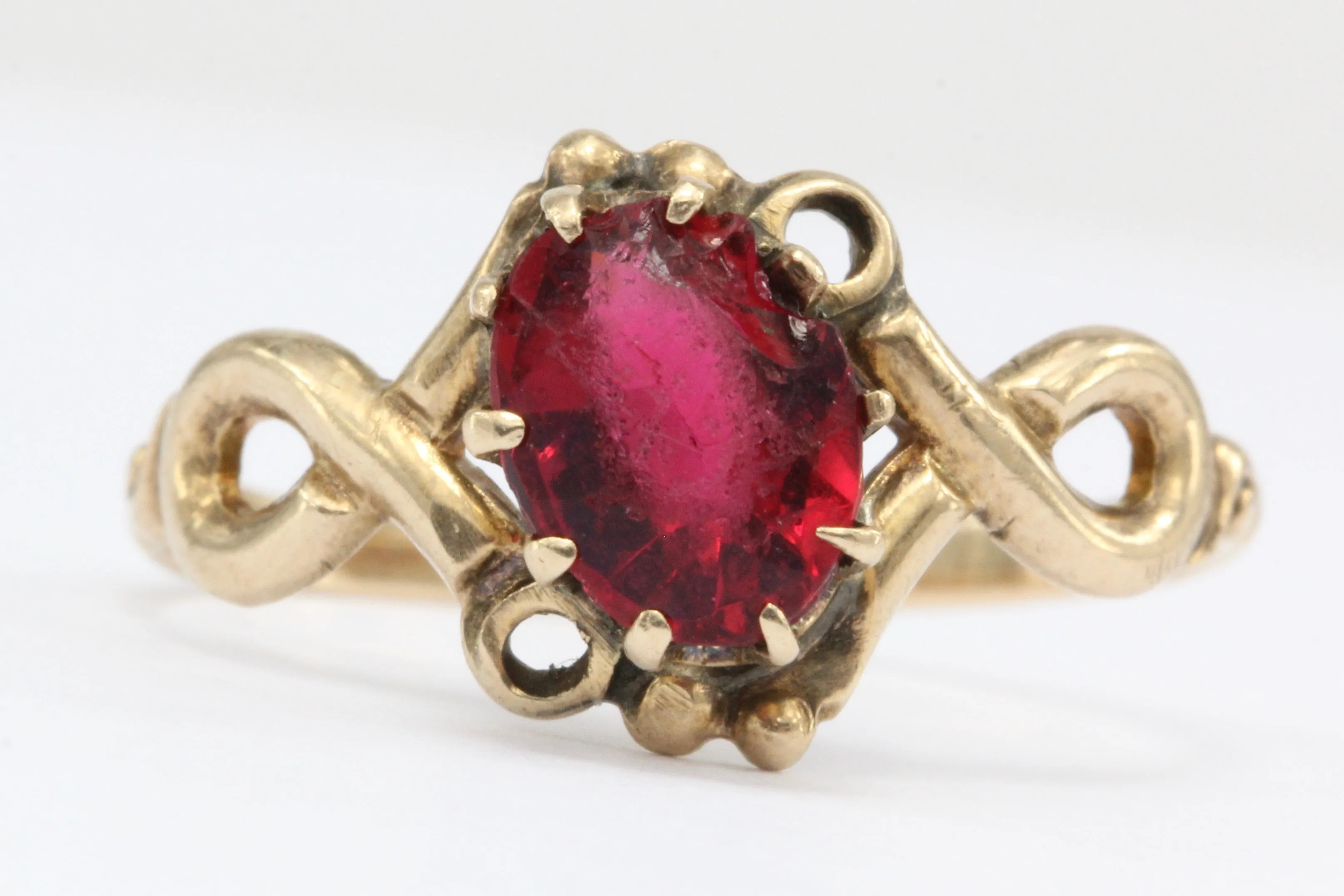 Victorian Ostby & Barton 10K Gold Red Paste Ring c.1890